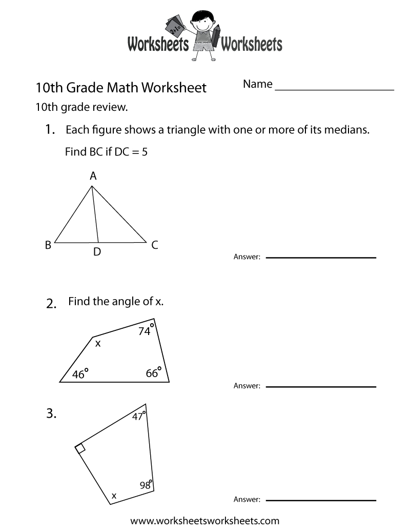 10Th Grade Math Review Worksheet Printable | Math Tutoring - Free | Free Printable Portuguese Worksheets