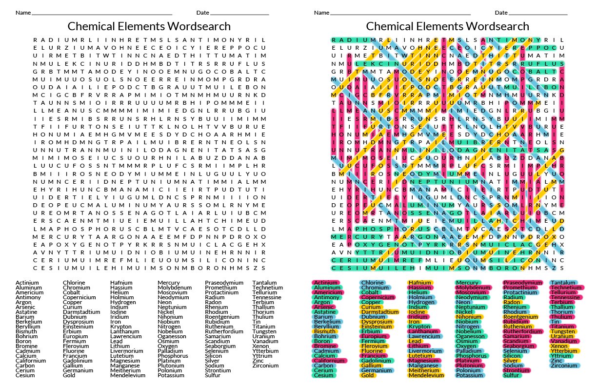 118 Element Wordsearch - Chemistry Wordsearch | Word Search Printable Worksheets Hard