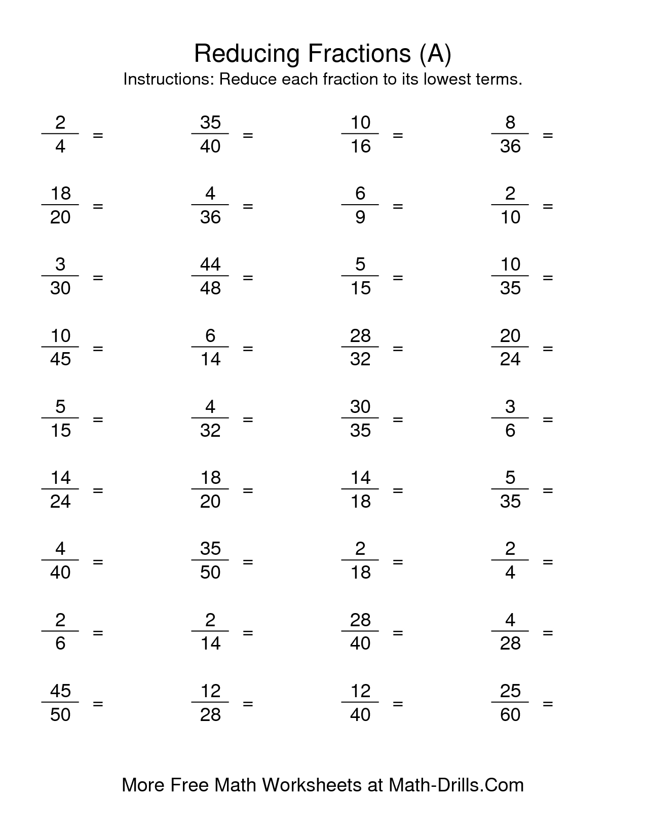 3rd Grade Math Simplifying Fractions Worksheets