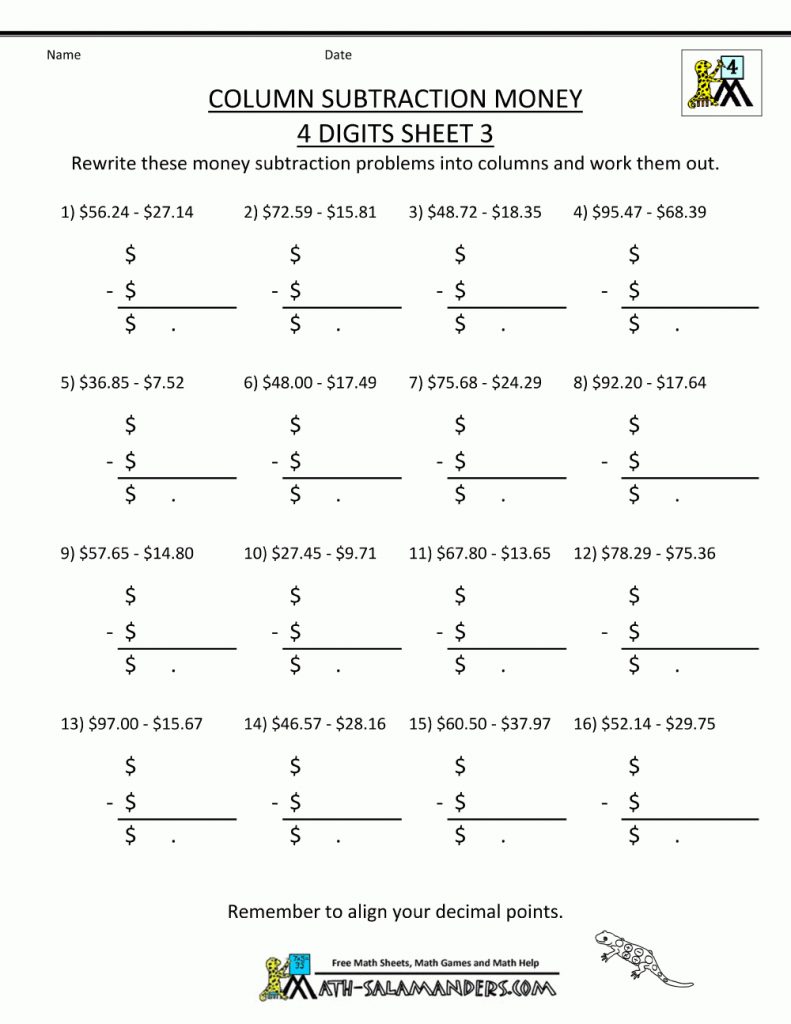 4Th Grade Subtraction Worksheets | 4Th Grade Subtraction Worksheets ...