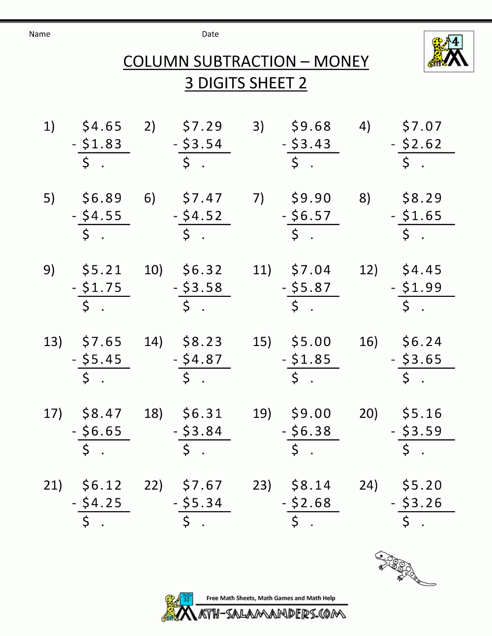 4Th Grade Subtraction Worksheets | Printable Subtraction Worksheets 4Th Grade
