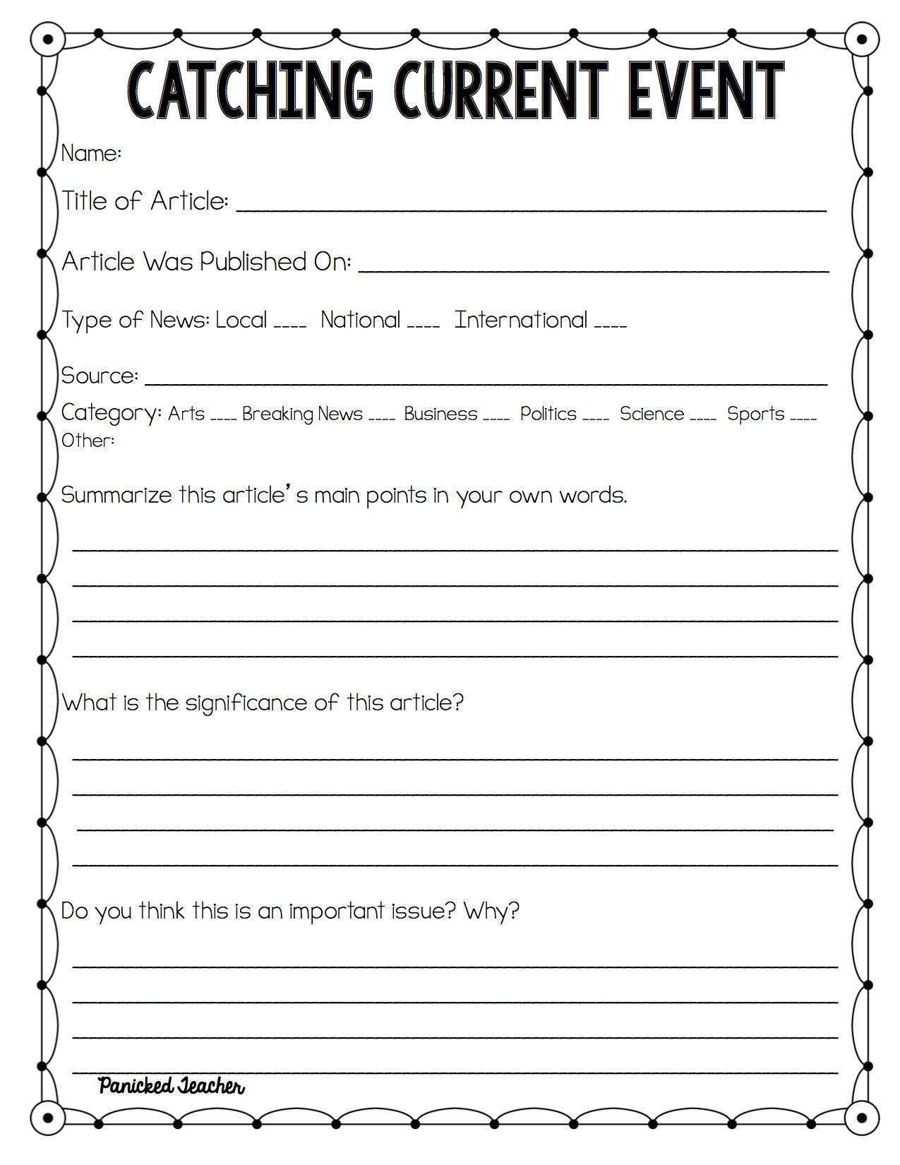 5 Websites For Incorporating Current Events In The Classroom! And A | Current Events Printable Worksheet
