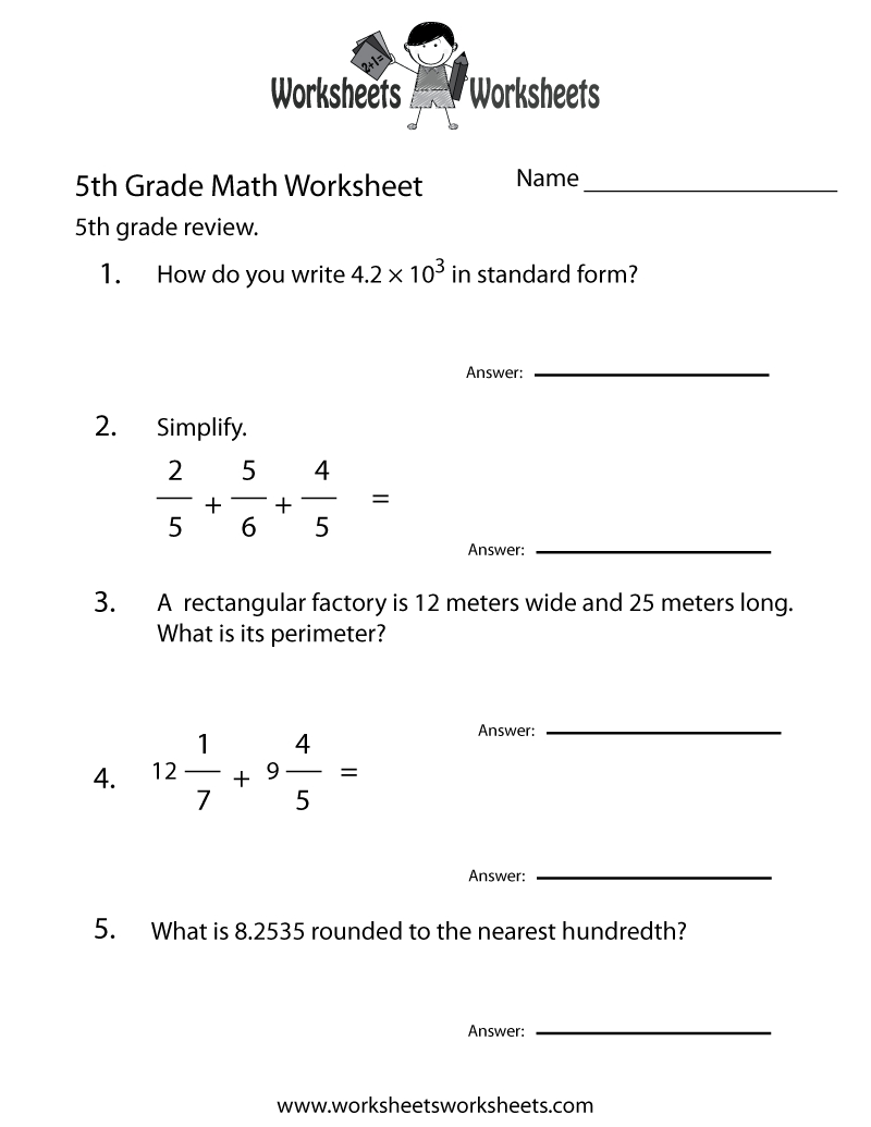 5Th Grade Math Review Worksheet Printable | Elementary Math | Multiplication Worksheets 7Th Grade Printable