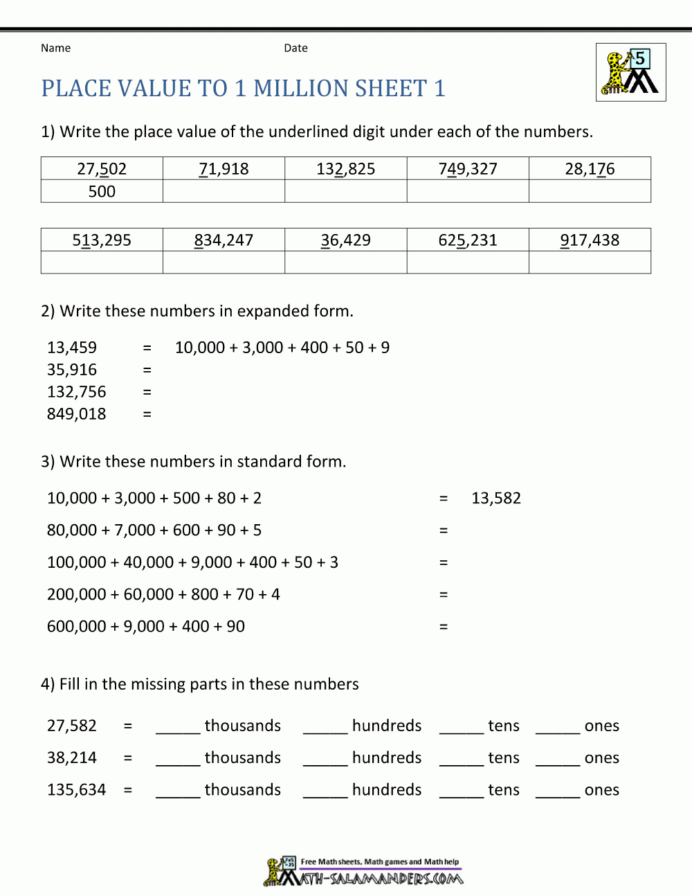 5Th Grade Math Worksheets Place Value To 1 Million 1 | Games | Printable Place Value Worksheets 5Th Grade