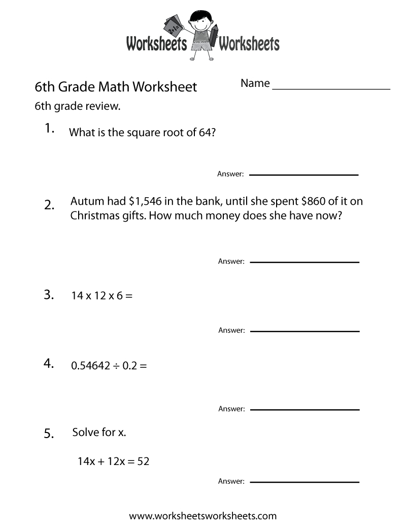6 Grade Math Worksheets | Sixth Grade Math Practice Worksheet - Free | Year 6 Maths Worksheets Free Printable