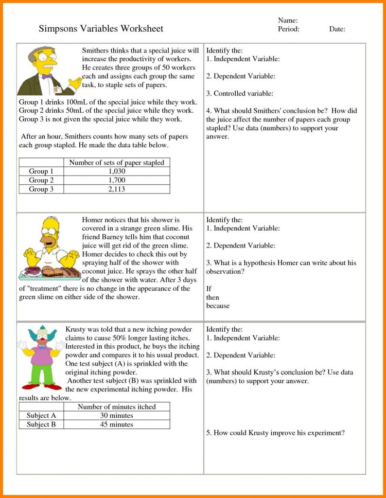 6Th Grade Hypothesis Worksheet Refrence 7 Independent And Dependent Science Worksheets Ks2