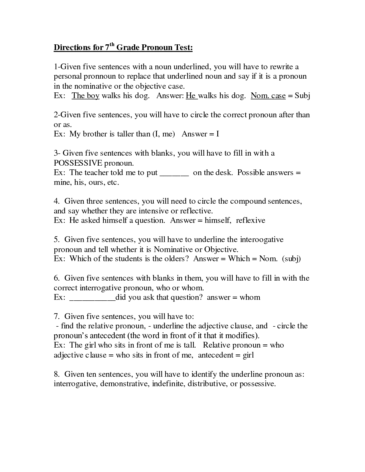 7Th Grade English Worksheets Printable | Directions For 7Th Grade | Year 7 English Worksheets Printable