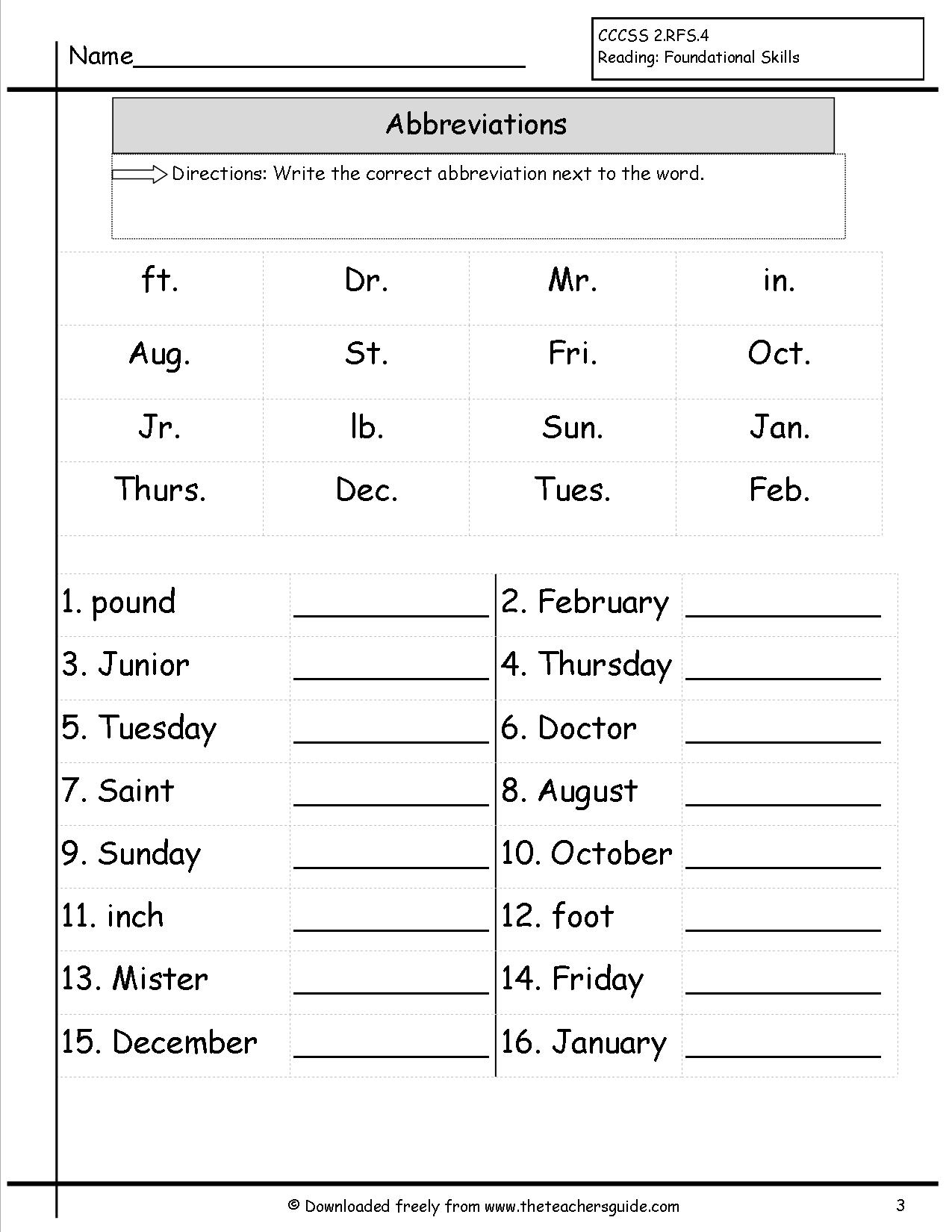 Abbreviations Worksheets Examples Definition For Kids Free Printable Abbreviation