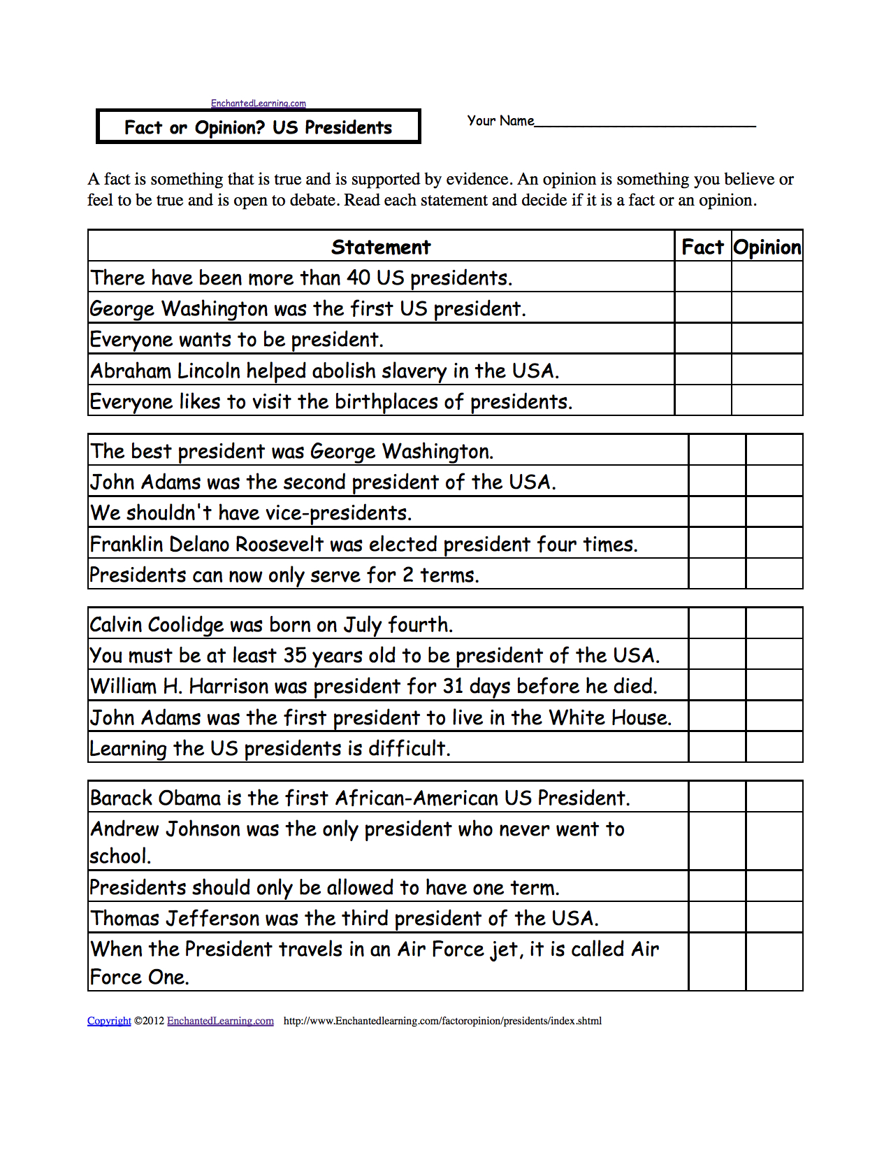 Table Of Recent Presidents Reading And Understanding Tables A Free