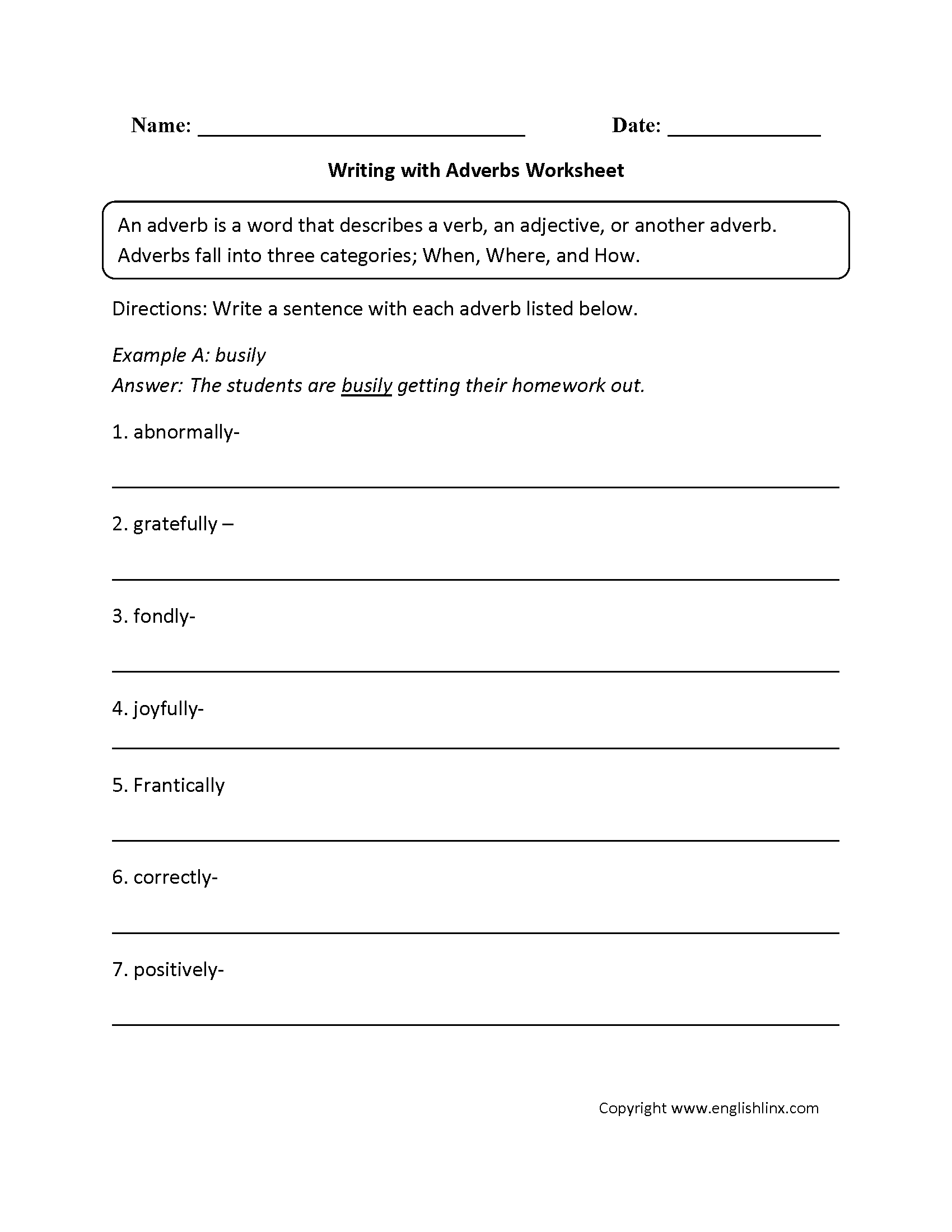 Identifying Adverbs Worksheet 3rd Grade