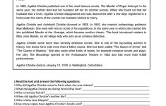 Agatha Christie - Reading Worksheet - Free Esl Printable Worksheets | Free Printable Middle School Reading Comprehension Worksheets
