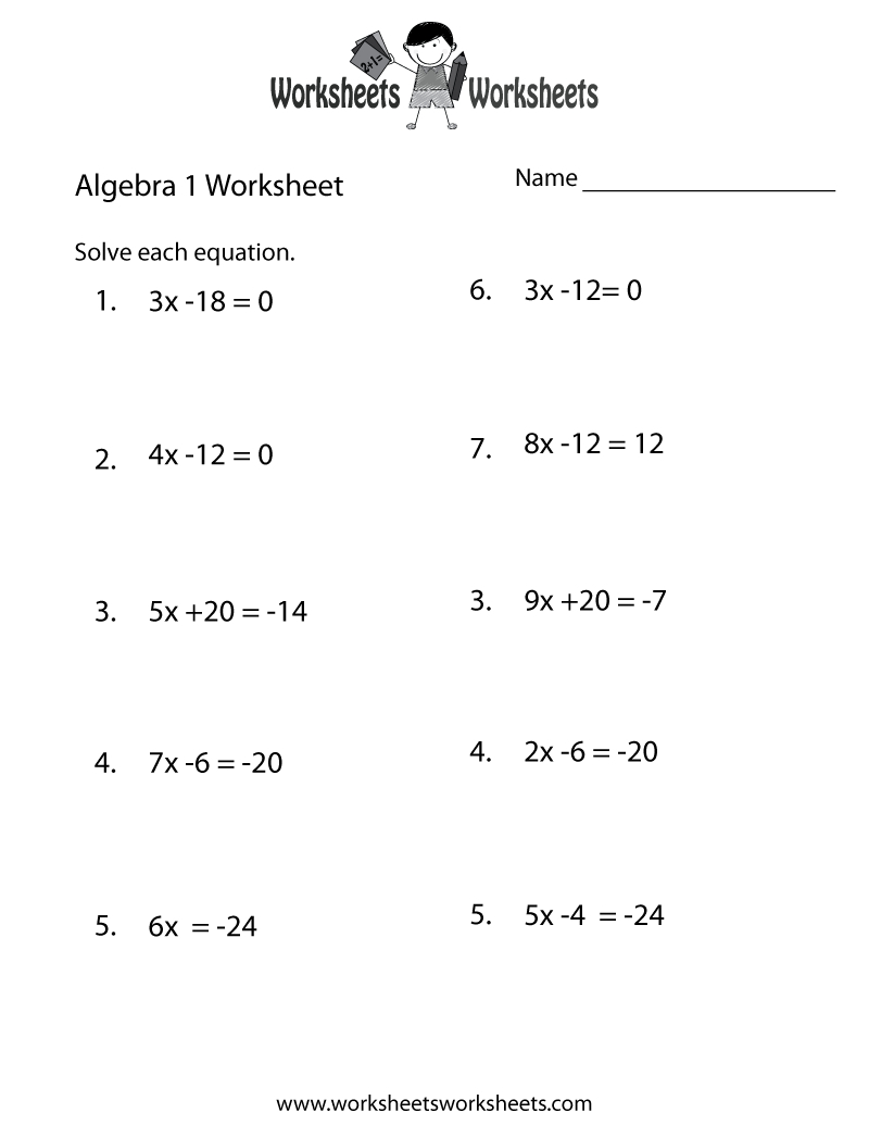 Algebra 1 Practice Worksheet Printable | Algebra Worksheets - Free | Free Printable 8Th Grade Algebra Worksheets