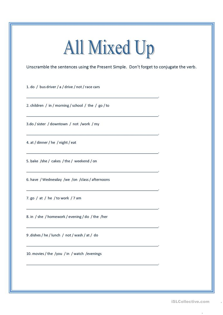 Free Printable Mixed Up Sentences Worksheets