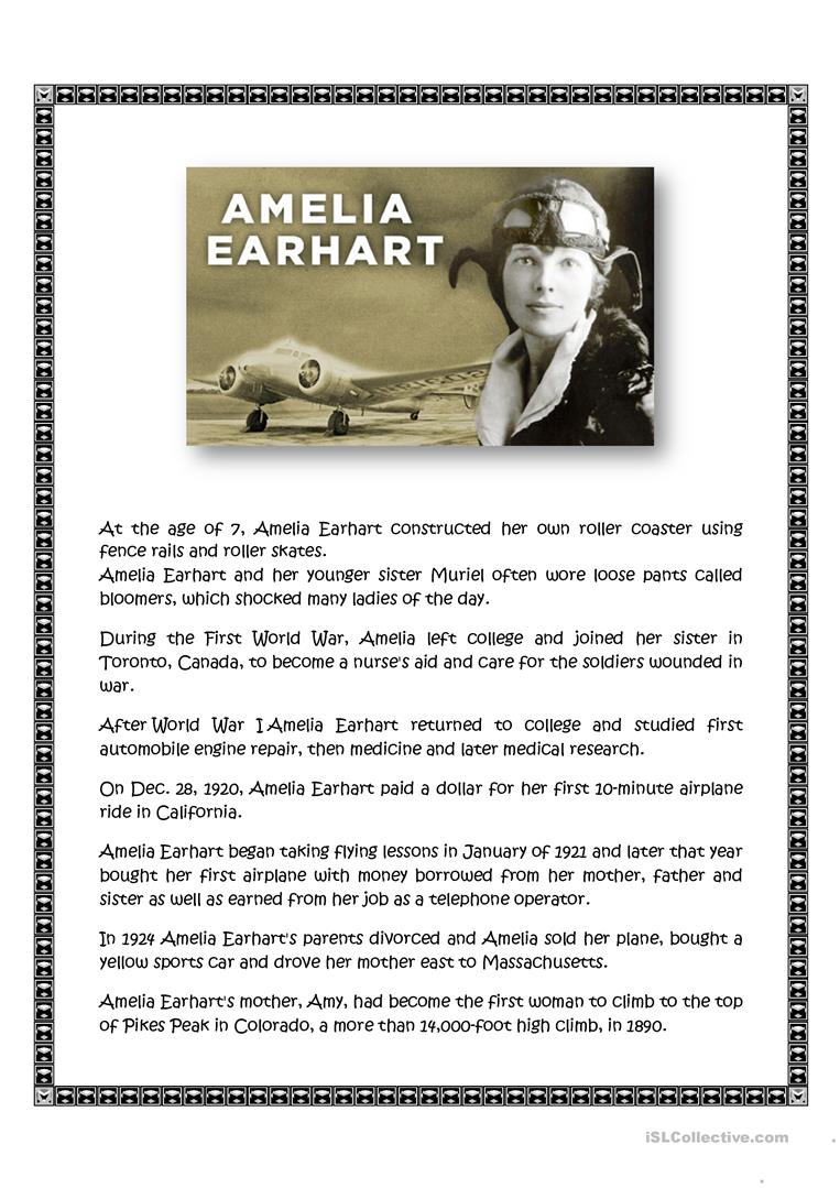 Amelia Earhart Worksheet - Free Esl Printable Worksheets Made | Amelia Earhart Free Worksheets Printable