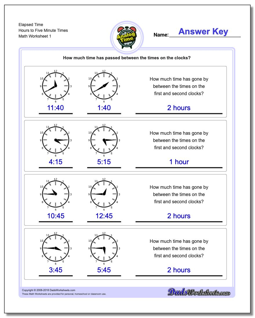 Analog Elapsed Time | Printable Time Worksheets Grade 3