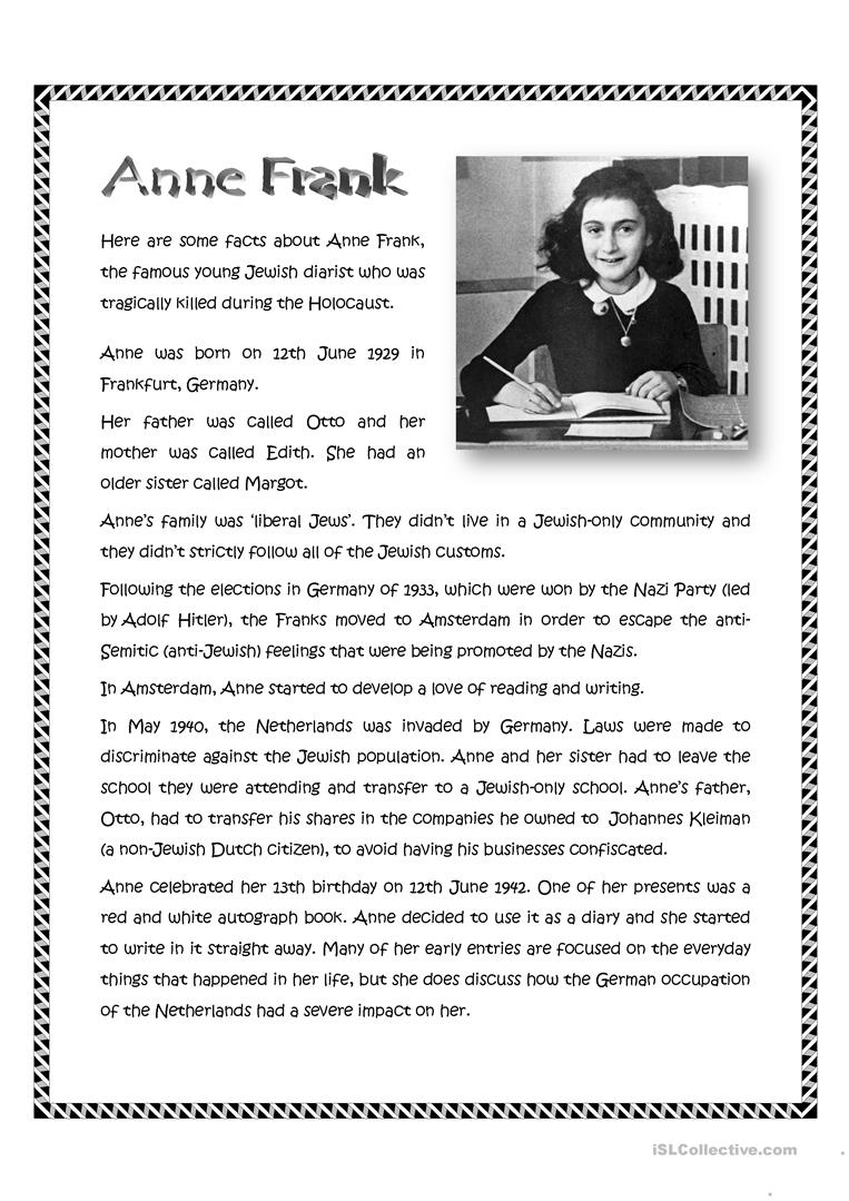 Anne Frank Worksheets