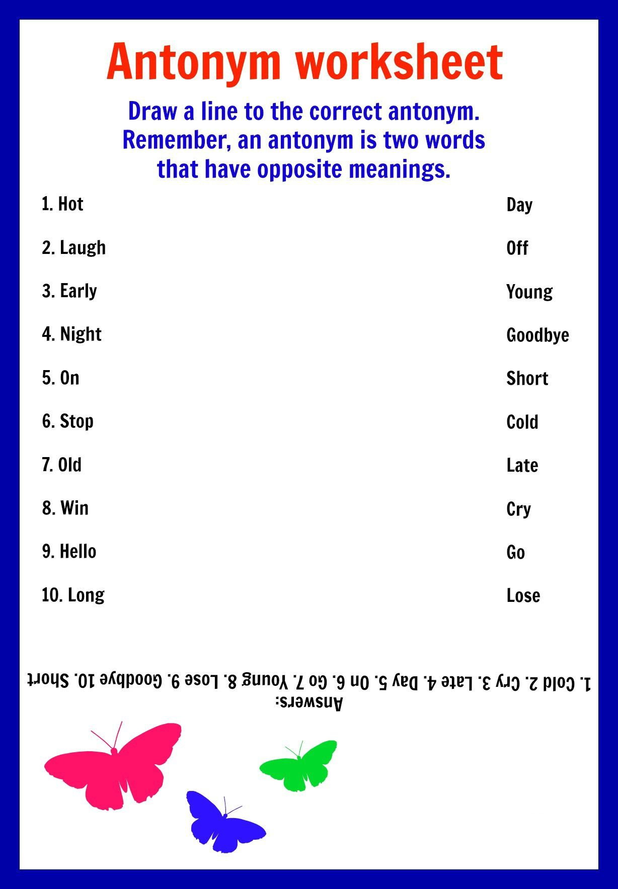 Antonym Worksheet | Worksheets For Different Lessons, English, Arab | Antonyms Printable Worksheets