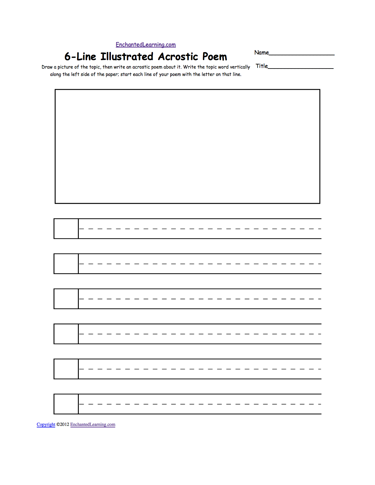 Blank Illustrated Acrostic Poem Worksheets (Handwriting Lines | Poetry Worksheets Printable