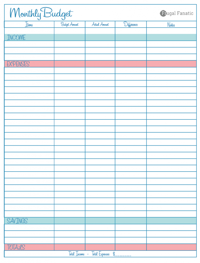 Blank Monthly Budget Worksheet - Frugal Fanatic | Budget Helper Worksheet Printable