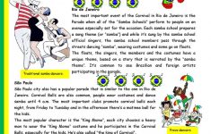 Brazilian Carnival – Text, Pictures, Comprehension, Links To Videos | Brazil Worksheets Free Printables