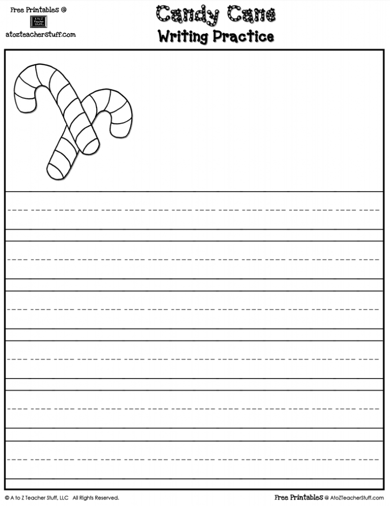 Candy Cane Writing Practice Printable Page | A To Z Teacher Stuff | Christmas Writing Worksheets Printables