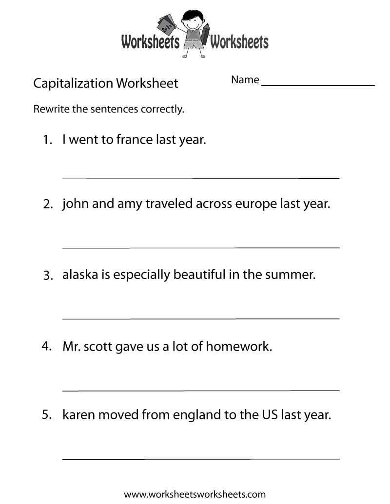 Capitalization Worksheets | Capitalization Practice Worksheet - Free | Free Printable Editing Worksheets For 5Th Grade