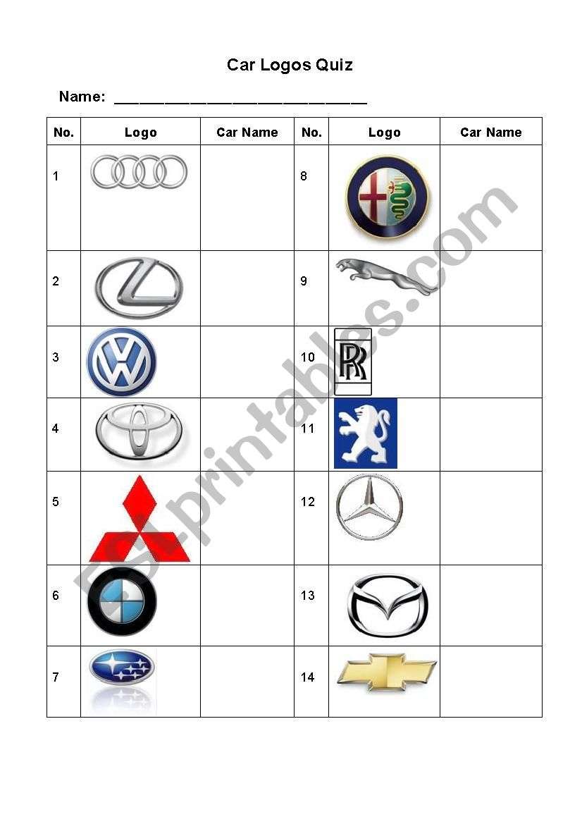 Car Logos Quiz - Esl Worksheetrenda | Printable Logo Quiz Worksheet