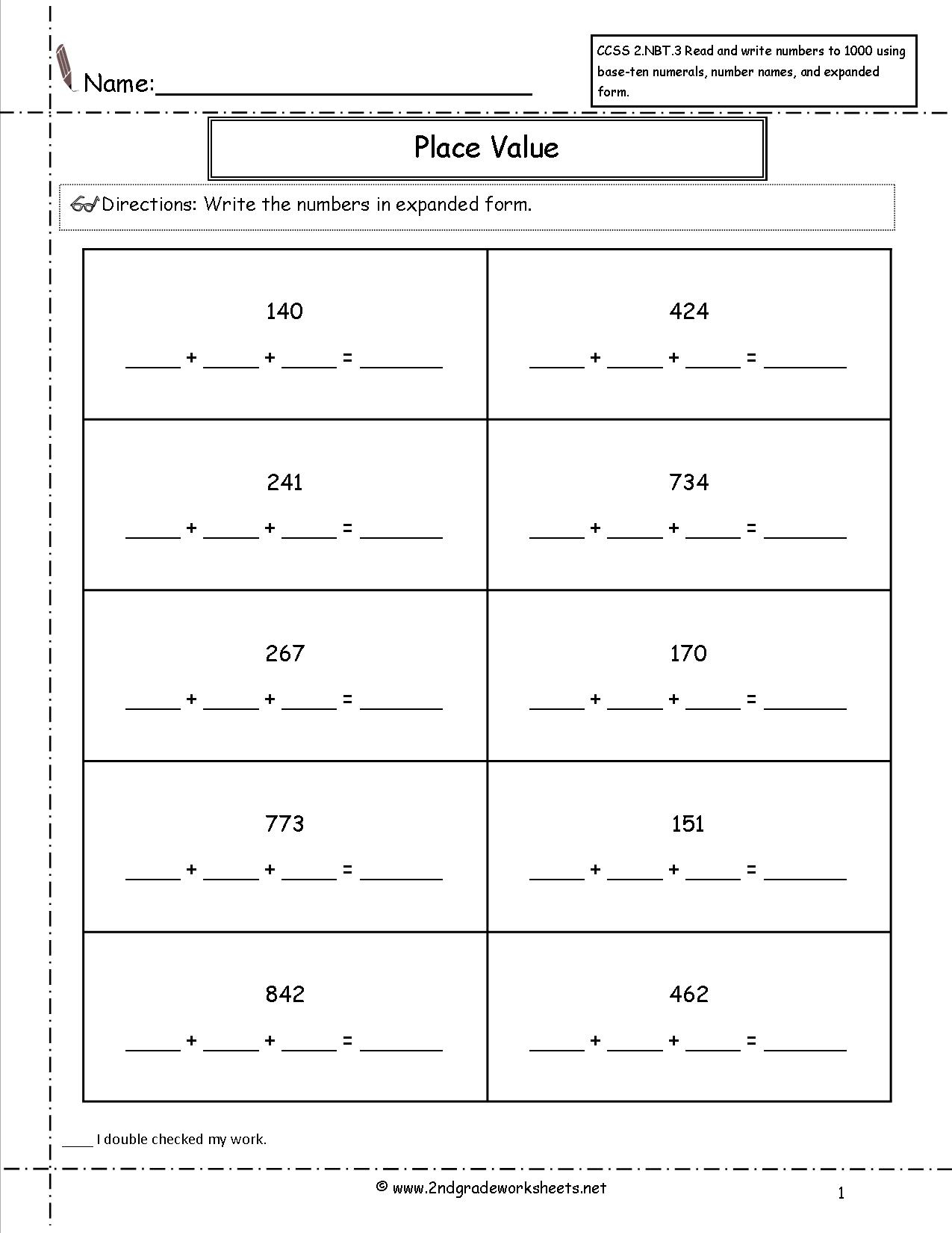 Ccss 2.nbt.3 Worksheets. Place Value Worksheets-Read And Write | Free Printable Expanded Notation Worksheets