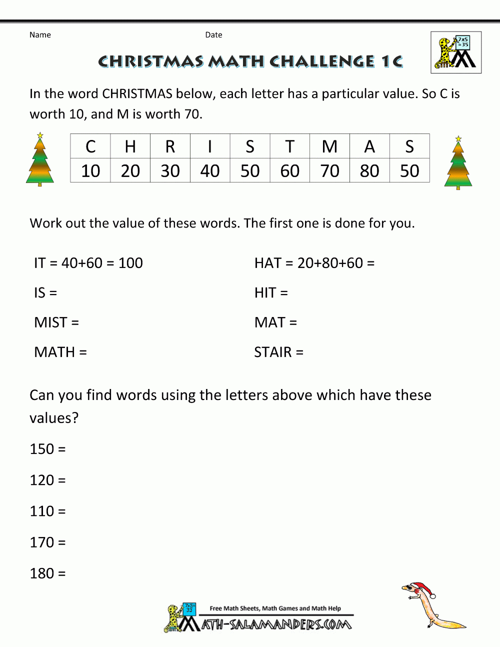 Christmas Math Worksheets (Harder) | Printable Christmas Math Worksheets 6Th Grade