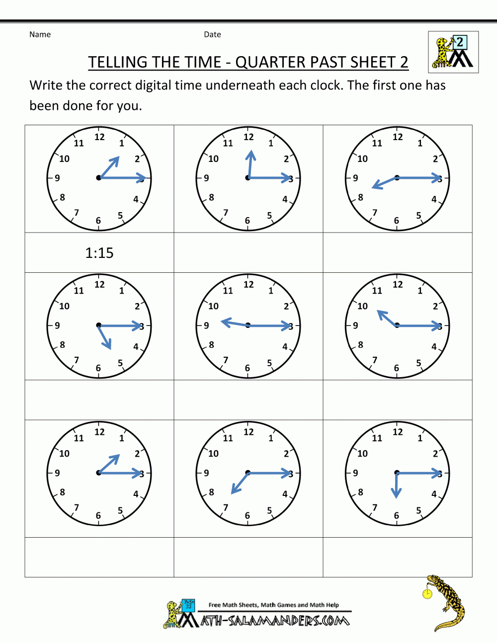 Clock Worksheet - Quarter Past And Quarter To | Key Stage 1 Maths Printable Worksheets