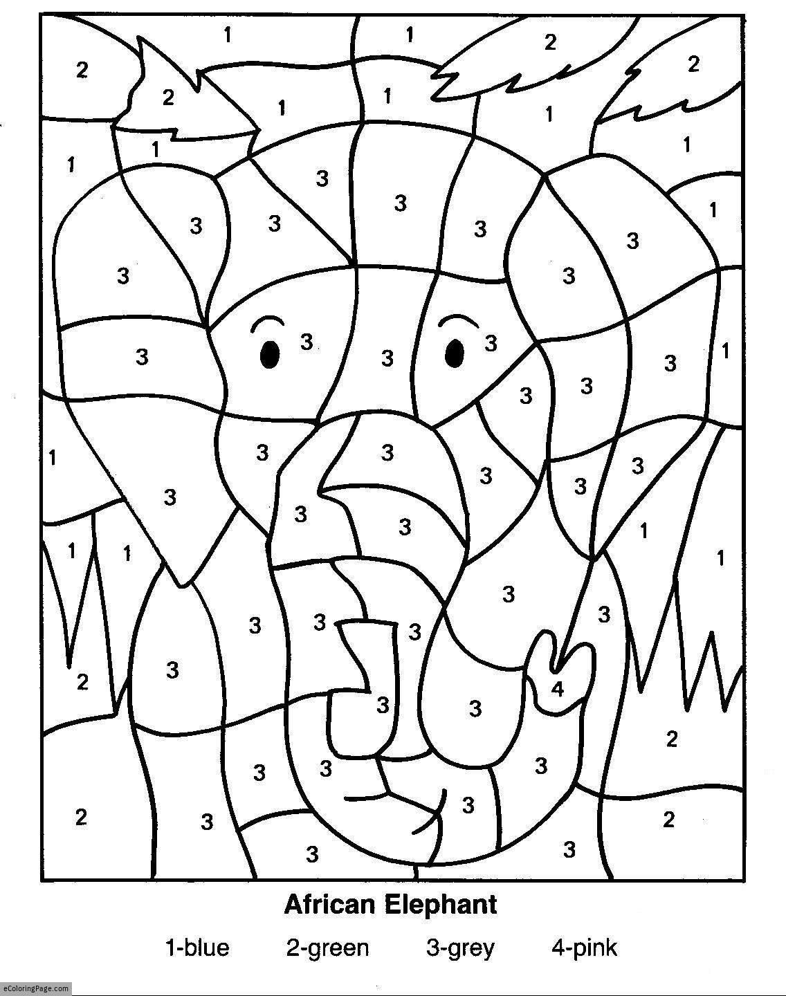 Color-By-Numbers-Elephant-Coloring-Pages-For-Kids-Printable | Printable Color By Number Math Worksheets