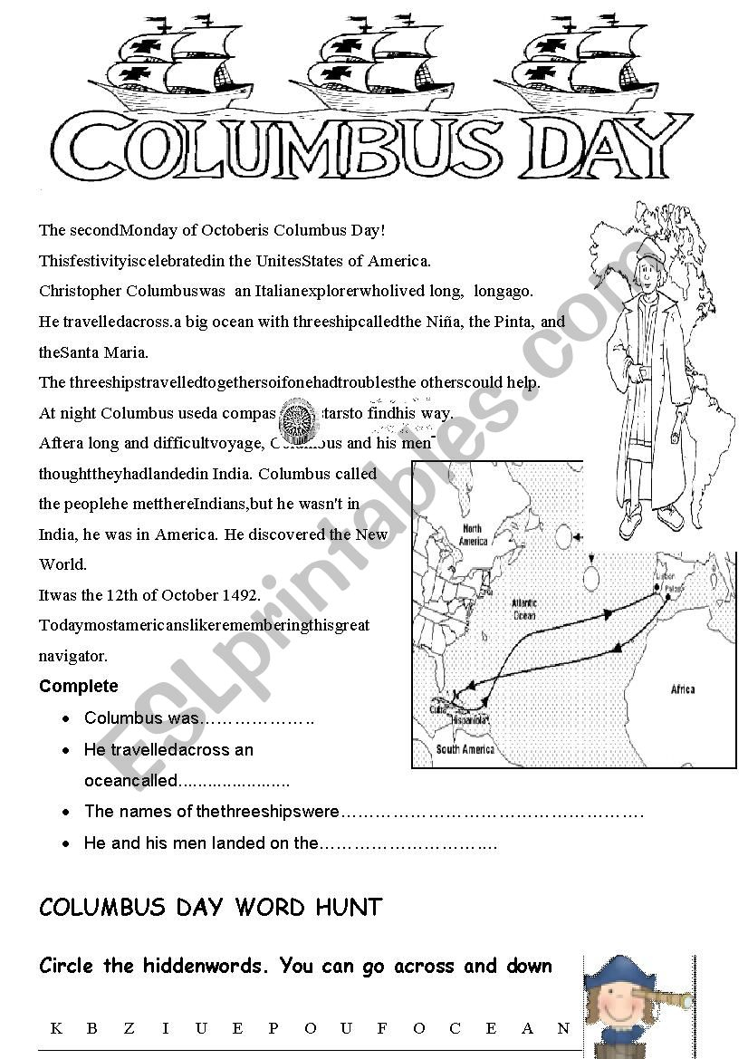 Columbus Day - Esl Worksheetannie8 | Columbus Day Worksheets Printable