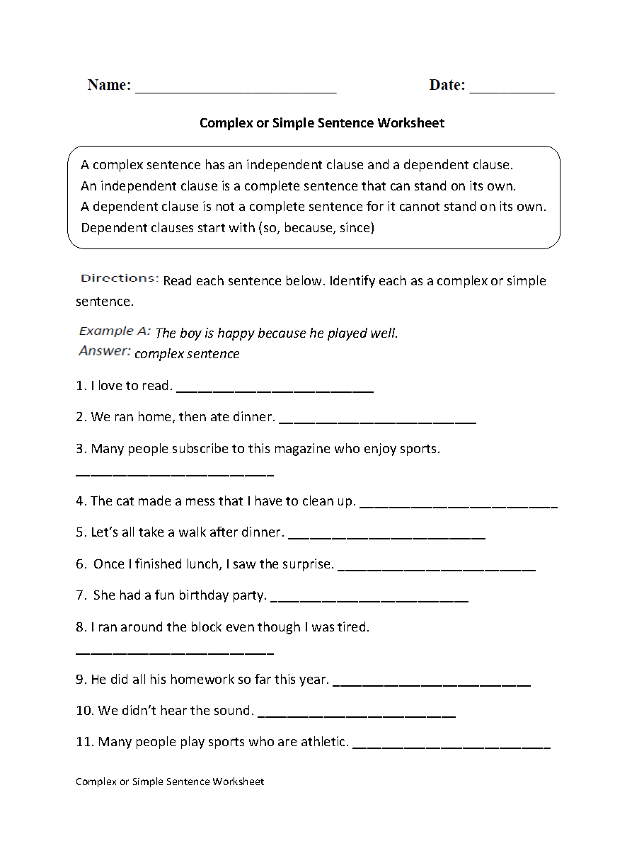 Complex Or Simple Sentence Worksheet | Englishlinx Board | Free Printable Worksheets On Simple Compound And Complex Sentences