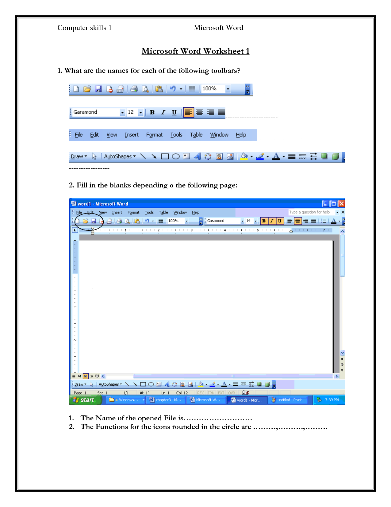 Computer Skills Worksheets | Computer Skills 1 Microsoft Word | Parts Of A Computer Worksheet Printable