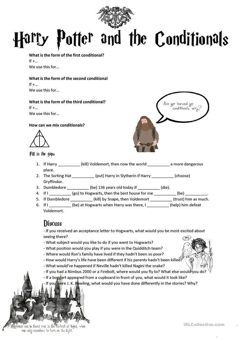 Conditionals (Second, Third, Mixed) With Harry Potter Worksheet | Harry Potter Printable Worksheets