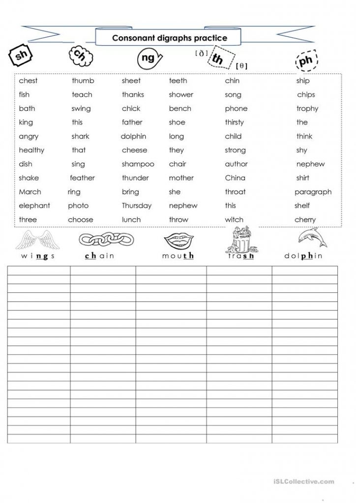 Consonant Digraphs Sh Ch Ph Ng Th Worksheet Free Esl Digraphs Worksheets Free