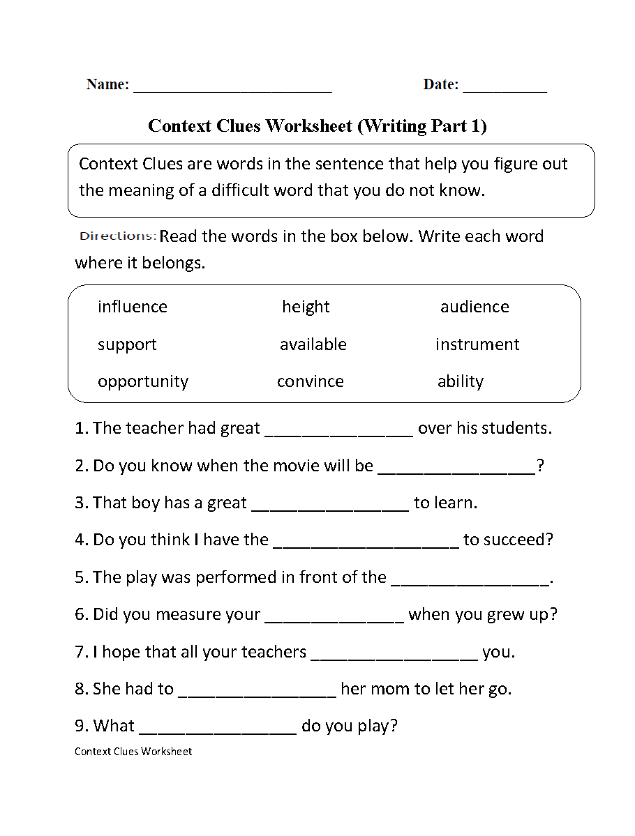 6th Grade English Language Arts Worksheets