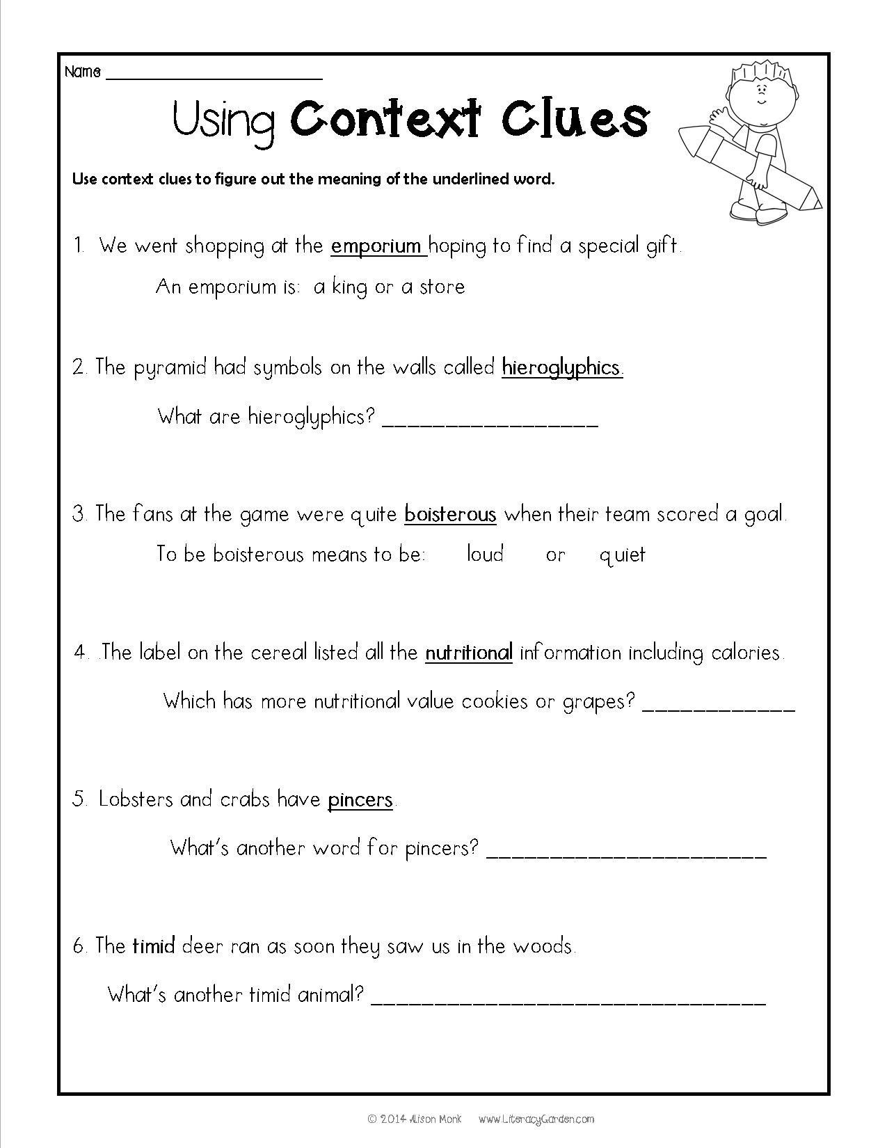 Context Clues Worksheet