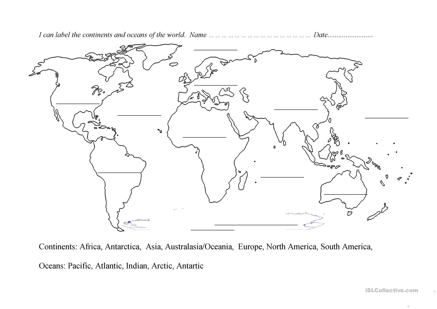 Label The The Continents And Color Them. Great Worksheet For Kids