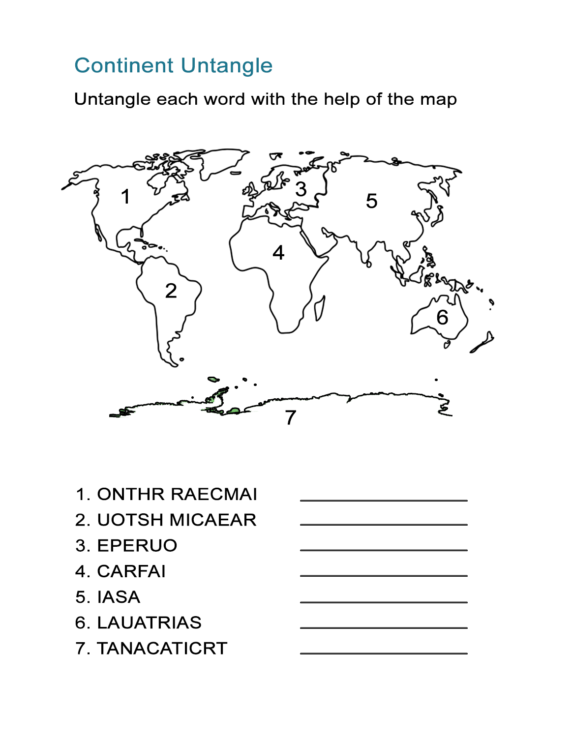 7 Continents Cut Outs Printables World Map Printable World Map