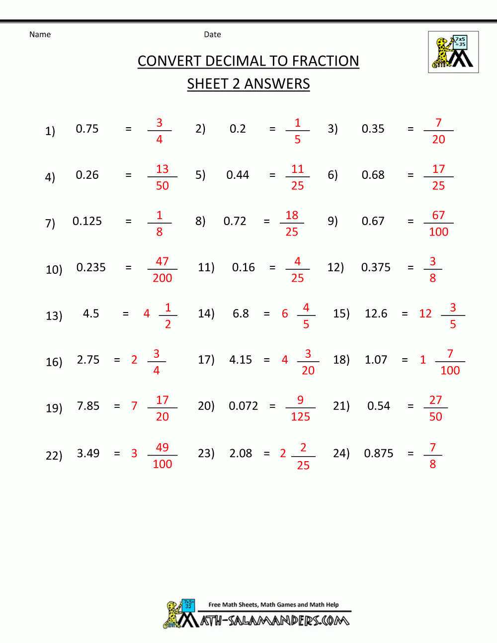 Convert Fractions To Decimals Worksheets Free Printable Lexia s Blog