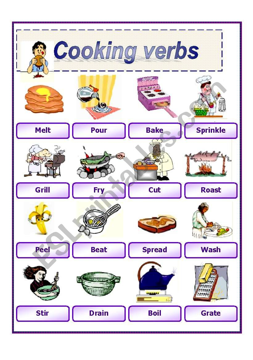 Cooking Verbs 2 - Esl Worksheetawsana | Cooking Verbs Printable Worksheets