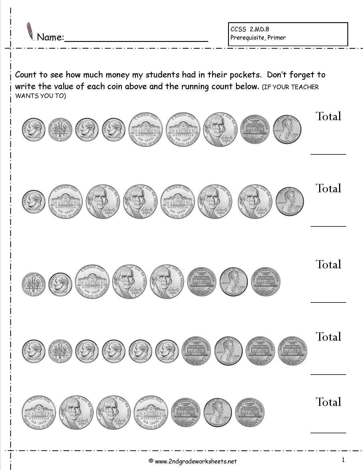 Counting Coins And Money Worksheets And Printouts | Learning Money Printable Worksheets