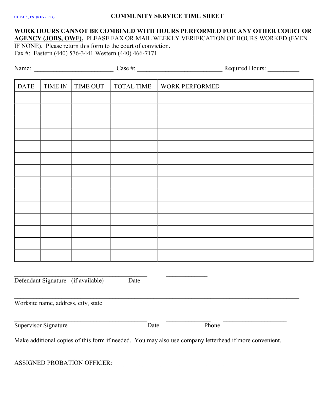 Community Service Worksheet