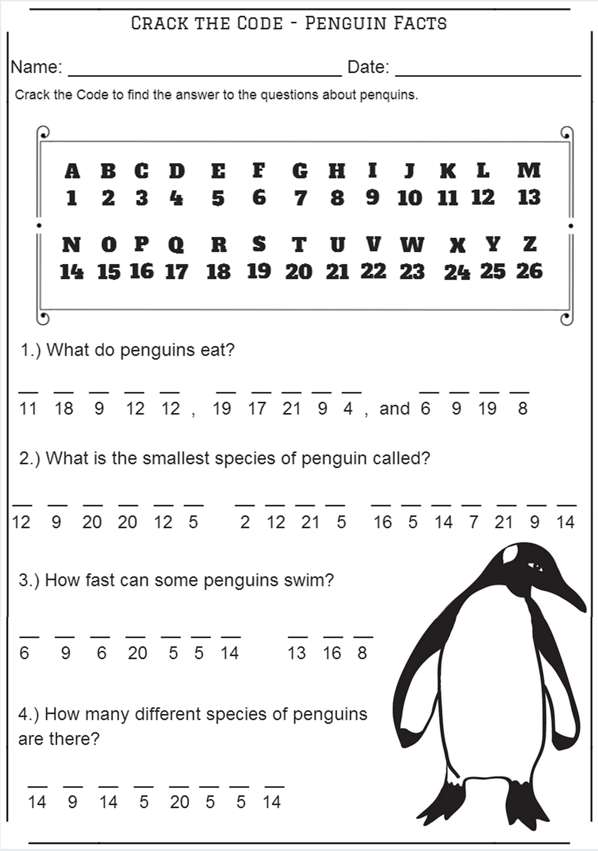 Crack The Code - Penguin Facts - Codebreaker Worksheet | Free | Crack The Code Worksheets Printable Free