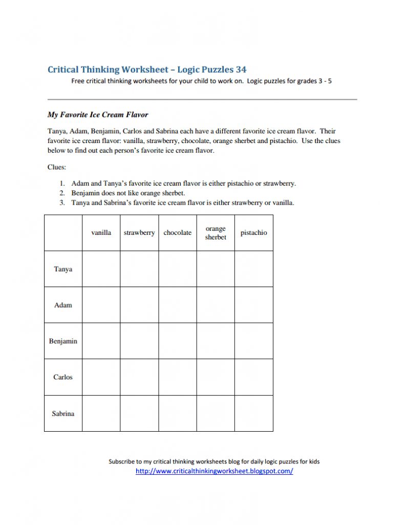 critical thinking worksheet logic puzzles 34pdf logic