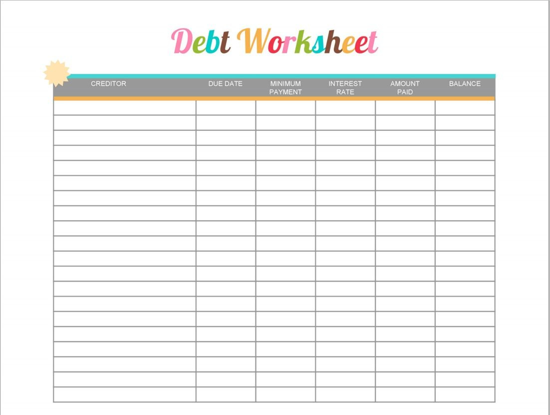 Debt Worksheet Printable - Free Printable #printable Shared | Debt Worksheet Printable