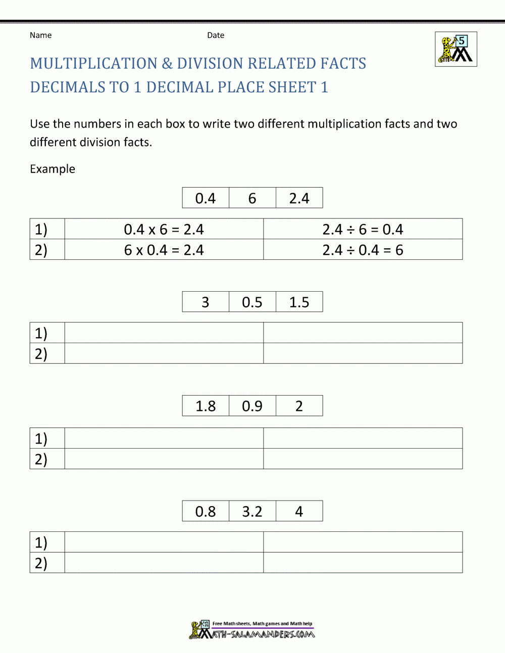 Decimal Division Worksheets | Printable Decimal Division Worksheets