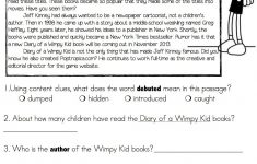 Diary Of A Wimpy Kid Reading Passage Freebie | Diary Of Wimpy Kid | Diary Of A Wimpy Kid Printable Worksheets