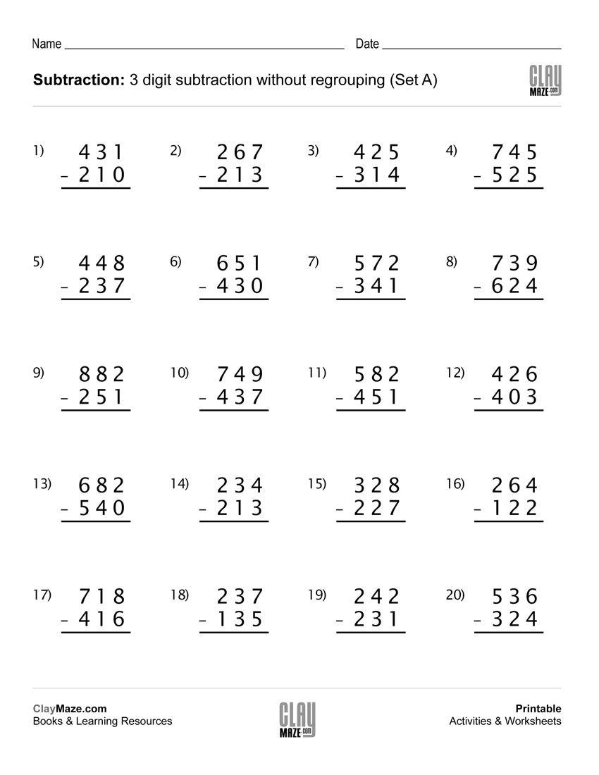 Download Our Free Printable 3 Digit Subtraction Worksheet With No | Free Printable Subtraction Worksheets